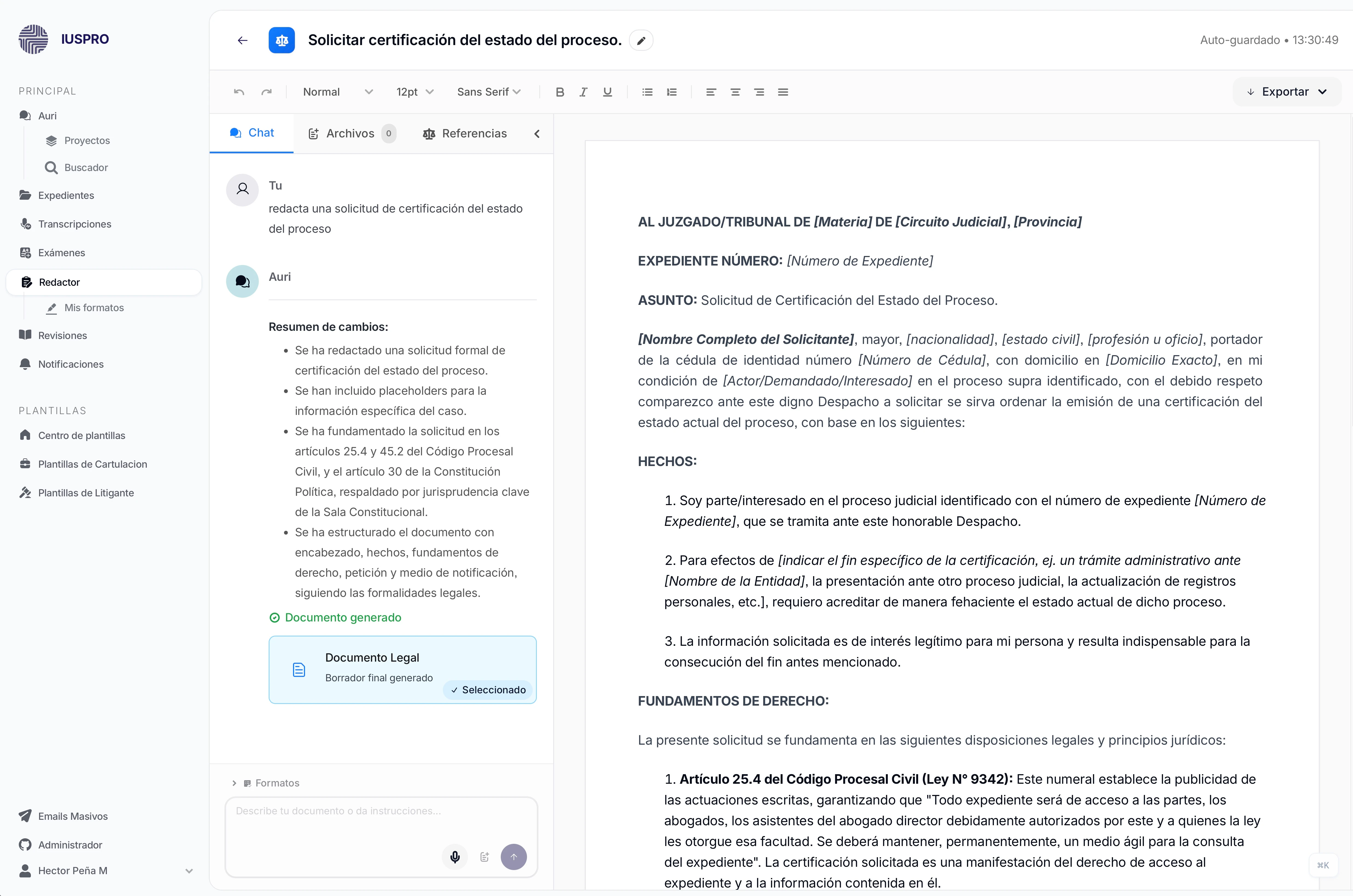 Captura de pantalla de Redactor con formato profesional
